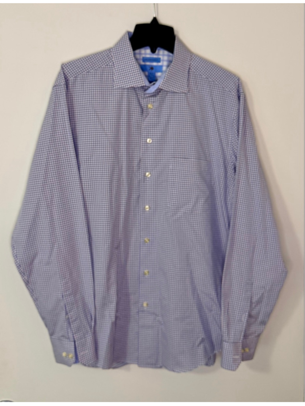 Men's Egara Non-Iron Slim Fit Dress Shirt XLT Blue Check b14